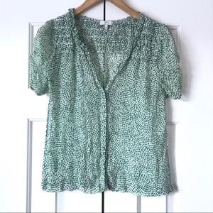 Joie green white short sleeve sheer shirt